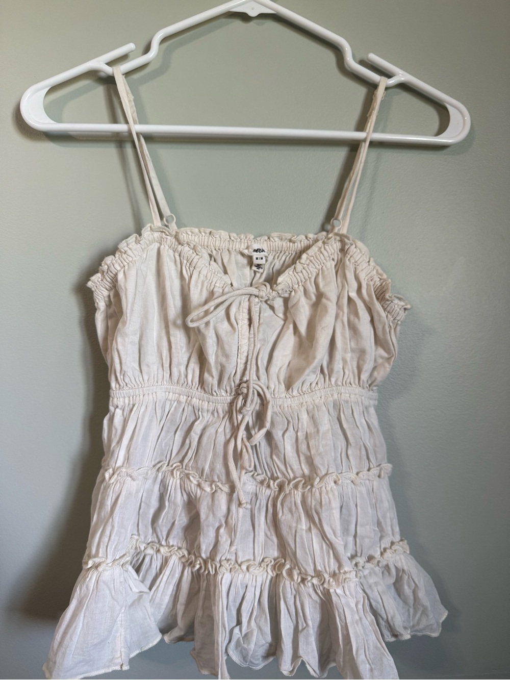 aerie Cream Tiered Ruffle Tank